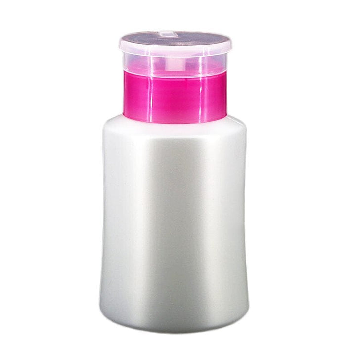 Pink push-down liquid dispenser bottle — opaque white, for acetone/alcohol/cleanser (NSI Australia)
