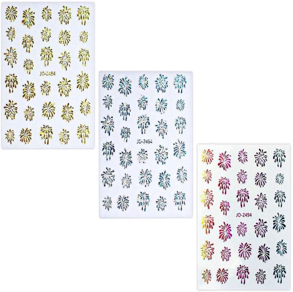 Fireworks Nail Art StickersPack 3 Colours( Laser Gold + Laser Silver + Colourful)