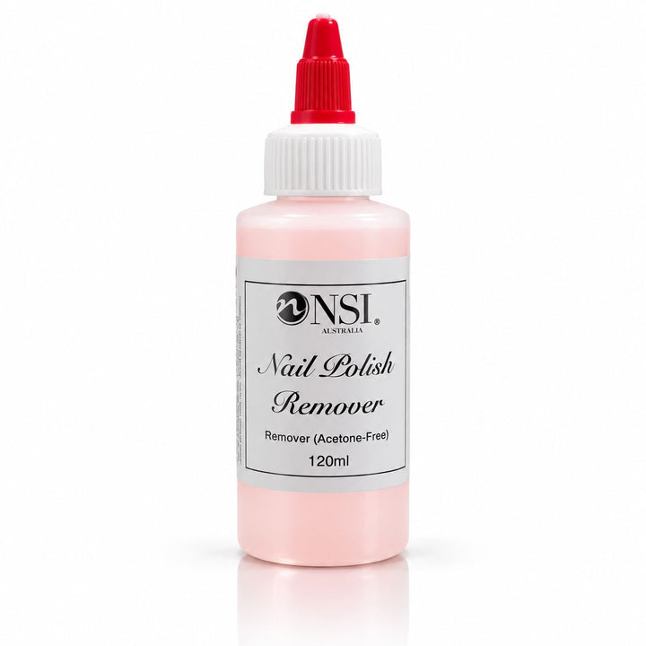 NSI Australia acetone-free nail polish remover, 120ml bottle with nozzle cap
