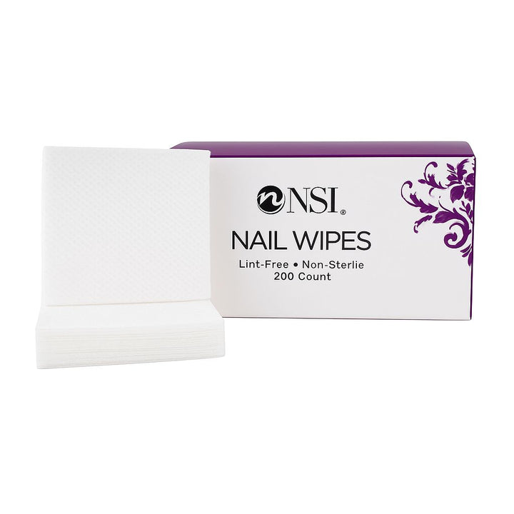NSI Nail Wipes 200 Count—lint-free, non-sterile white squares with retail box for gel/acrylic nail prep