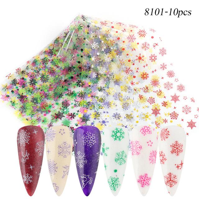 Christmas Colourful Snowflakes Nail Art Foils 10pcs - NSI Australia
