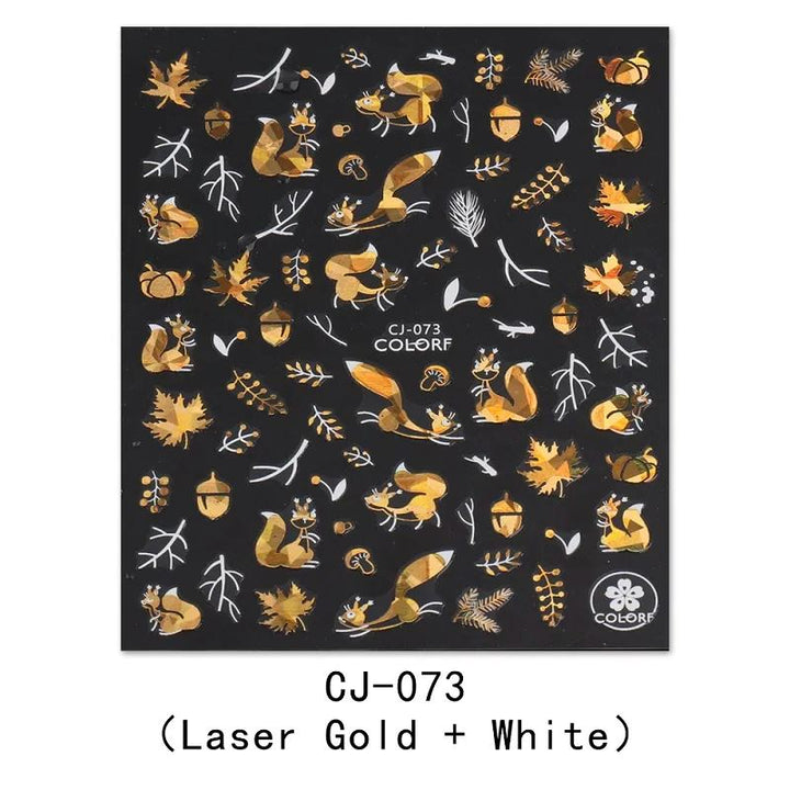Nail Art Stickers - Autumn Leaves White & Gold - NSI Australia
