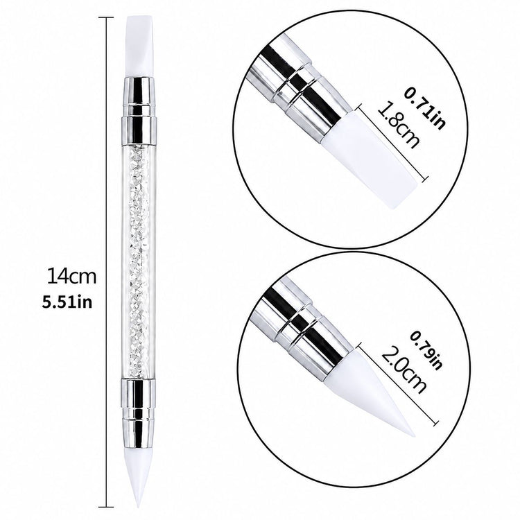 14cm white double-ended silicone nail art pen with 1.8cm angled tip and 2cm pointed tip