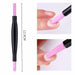 Double-ended pink stone cuticle remover and nail file tool with black handle, 12.9cm manicure nail prep tool