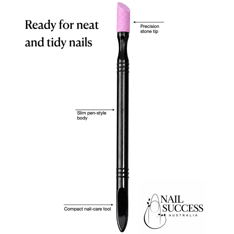 Nail Success Australia slim pen-style pink stone cuticle remover and nail pusher tool for neat, tidy manicure nail care