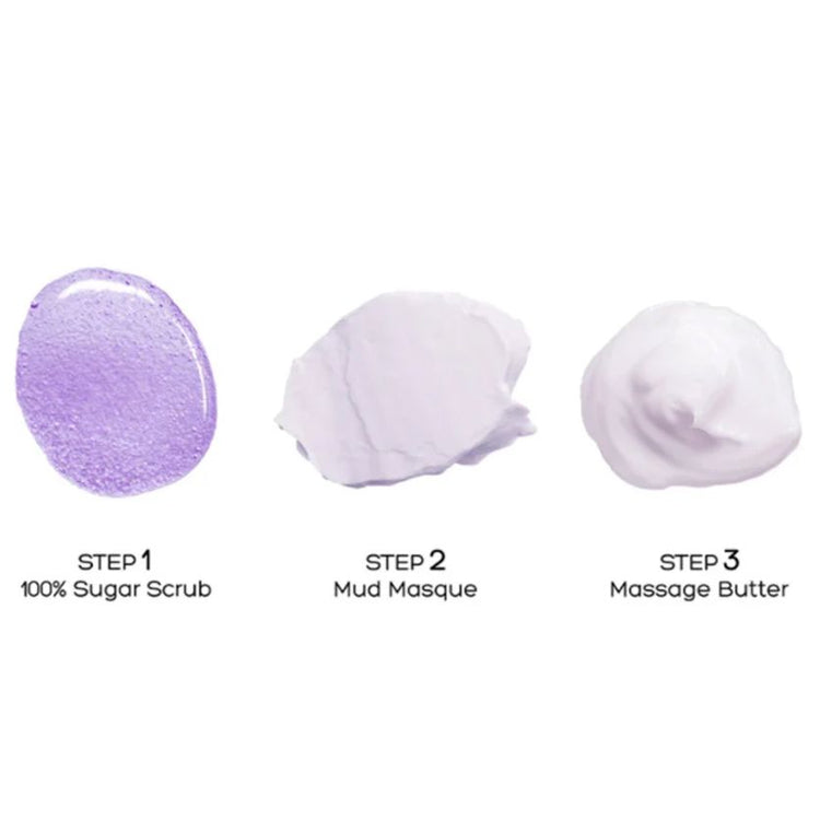 Voesh Mani in a Box Lavender Relieve 3-step manicure set with sugar scrub, mud masque and massage butter