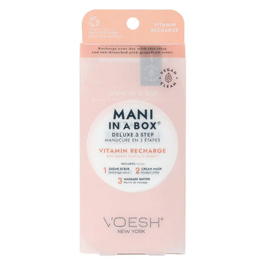 Voesh Mani in a Box Deluxe 3 Step Vitamin Recharge manicure kit with organic olive oil and vitamin C