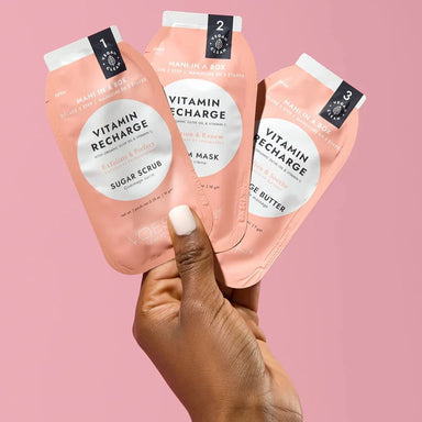Voesh Mani in a Box Vitamin Recharge manicure kit packets with sugar scrub, cream mask and massage butter