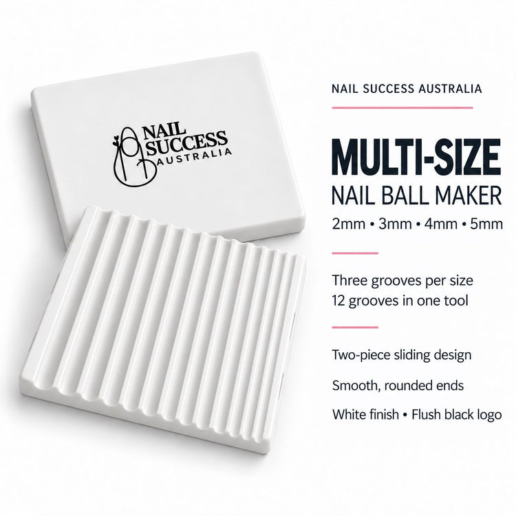 Nail Success Australia multi size nail ball maker with 12 grooves in 2, 3, 4 and 5 mm for shaping 3D nail art balls