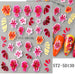 STZ-5D130 5D Embossed Orchid Flower Nail Art Sticker sheet with pink, orange and red floral designs on manicure samples