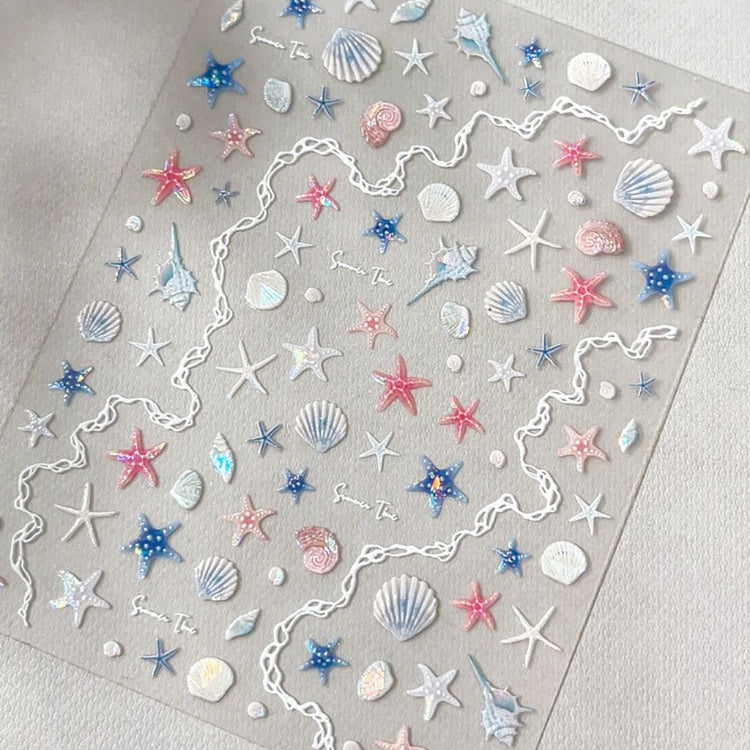 5D shell and starfish nail art stickers with seashell, ocean and beach designs, NSI Australia
