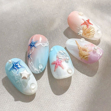 5D shell and starfish nail art sticker manicure with pastel beach nail designs, NSI Australia