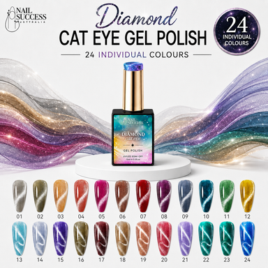 Diamond Cat Eye Gel Polish collection with 24 individual magnetic colours and numbered nail swatches – Nail Success Australia