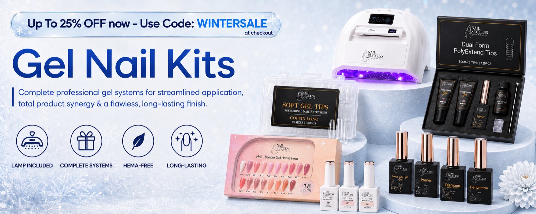 LED lamp, gel tips and extension systems, up to 25% off with code WINTERSALE