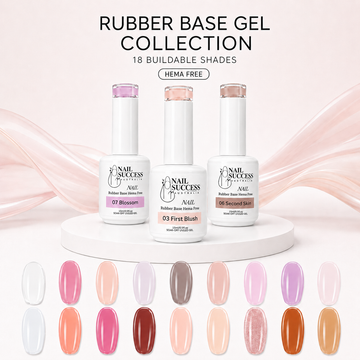 Nail Success Rubber Base Gel Collection - 18 buildable shades, HEMA free