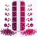 Pink rhinestones tray, deep magenta and hot pink, with SS6 to SS30 size guide and loose stones