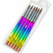 Acrylic nail brush set with rainbow glitter handles, silver ferrules and pointed brown bristles displayed in clear protective packaging
