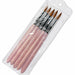 Acrylic nail brush set with pink pearl handles, silver ferrules and pointed brown bristles displayed in clear protective packaging