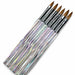 Acrylic nail brush set with clear aurora crystal handles, silver ferrules and pointed brown bristles for professional acrylic nail application