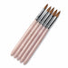 Acrylic nail brush set with pink pearl handles, silver ferrules and pointed brown bristles for professional acrylic nail application