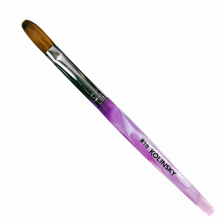 NSI Australia Kolinsky Acrylic Brush #18 Crimped – professional large oval sculpting nail brush with purple marbled handle
