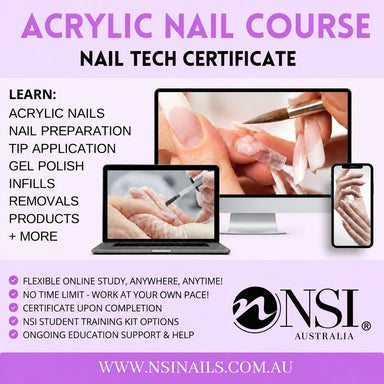 Acrylic Nail Course and Nail Tech Certificate, online study covering acrylic nails, tip application, gel polish and infills, NSI Australia