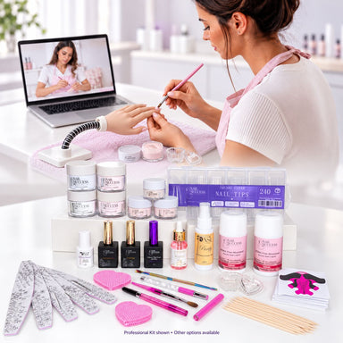 Acrylic nail course with online learning scene and NSI Professional Kit