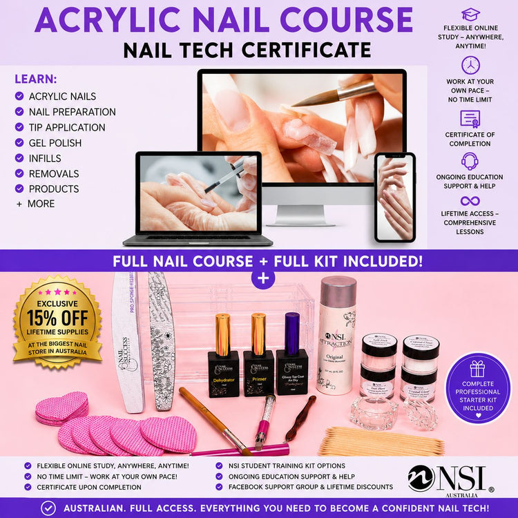 Acrylic nail course with online nail tech certificate training, flexible study, certificate of completion and full student starter kit included