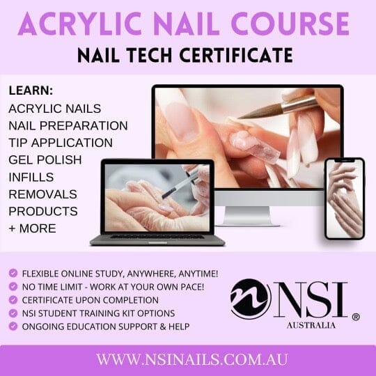 Acrylic nail course nail tech certificate online with training in acrylic nails, nail preparation, tip application, gel polish, infills and removals