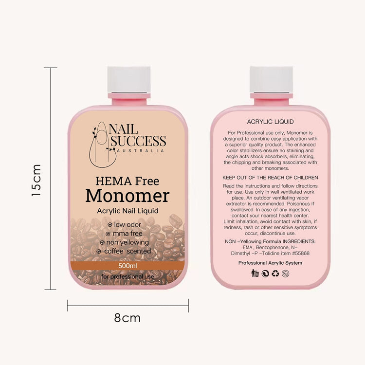 Nail Success Australia HEMA free acrylic nail liquid monomer, 500ml coffee scented, low odor, MMA free and non-yellowing formula