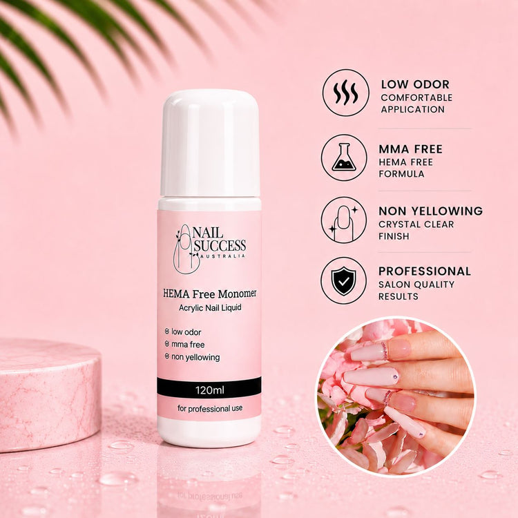 Nail Success Australia HEMA free acrylic nail liquid monomer, 120ml low odor, MMA free and non-yellowing formula