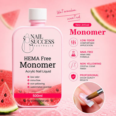 Nail Success Australia HEMA free acrylic nail liquid monomer, 500ml watermelon scented, low odor, MMA free and non-yellowing formula