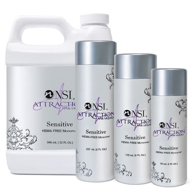 NSI Attraction Sensitive HEMA-FREE Monomer—acrylic nail liquid set in 60, 120, 237 & 946 mL bottles