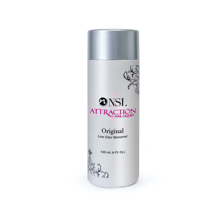 NSI Attraction Original Low Odor Monomer 120ml — professional acrylic nail liquid bottle on white background