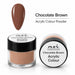 NSI Chocolate Brown 7 g acrylic colour powder in a clear jar with black lid, shown with a glossy brown almond nail swatch.