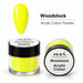 NSI Woodstock 7 g acrylic colour powder in a clear jar with black lid, shown with a glossy neon yellow nail swatch.
