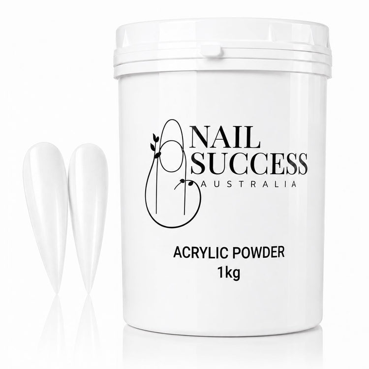 Blizzard white acrylic powder 1kg tub for professional nail extensions and smooth salon manicure results