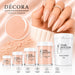 Décora peach nude acrylic powder collection with 15g, 30g, 115g, 445g and 1kg sizes for professional salon nail extensions