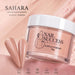 Nail Success Australia Sahara Acrylic Powder 30g shown with warm nude beige shimmery nail swatches and product benefits