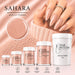 Sahara nude shimmer acrylic powder collection with 15g, 30g, 115g, 445g and 1kg sizes for professional salon nail extensions