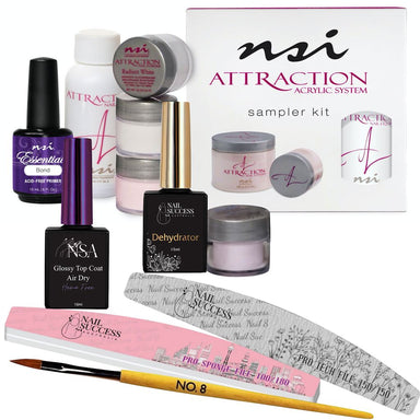 NSI Australia Acrylic Student Kit—Attraction acrylic system sampler with monomer, powders, dehydrator, primer, top coat, files & #8 brush