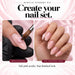 Nail Success Acrylic Student Kit illustration showing pink acrylic application beside a finished almond nail set.