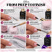 Six-step guide to natural nail overlays using the Nail Success Australia Acrylic Student Kit, from preparation and sculpting to filing and top coat.