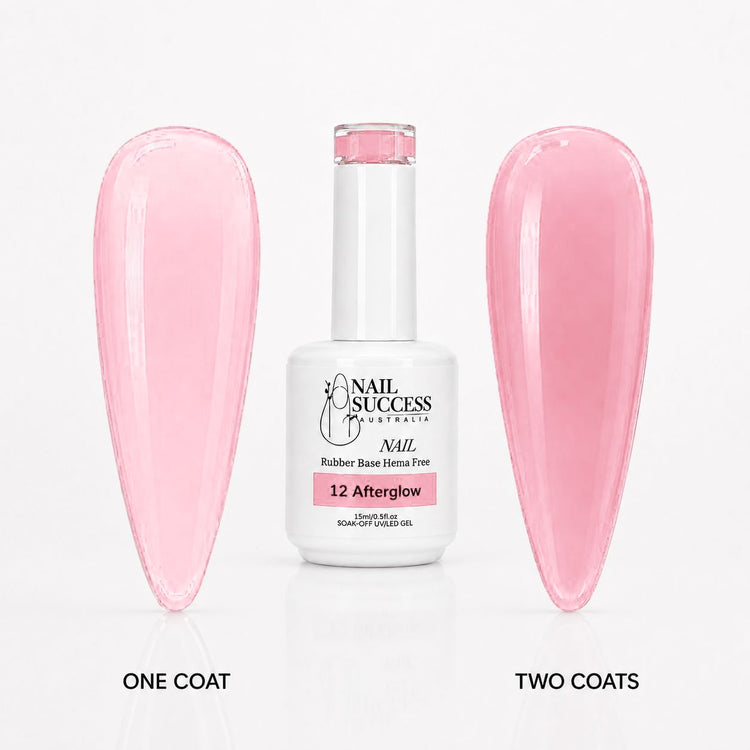 Afterglow Rubber Base Gel - one coat vs two coats comparison