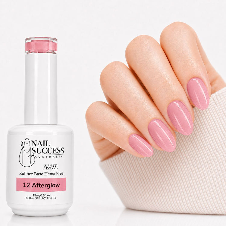 Afterglow Rubber Base Gel - natural nail result on hand