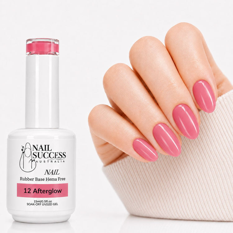 Afterglow Rubber Base Gel - natural nail result on hand