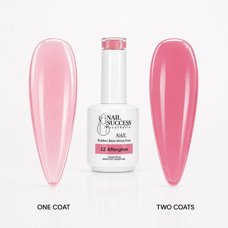 Afterglow Rubber Base Gel - one coat vs two coats comparison