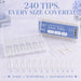 Almond Nail Tips 240 pieces across 12 sizes numbered 0 to 11 with 20 tips per size