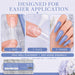 Almond Nail Tips half well application steps showing sizing, nail glue placement and finished almond nail