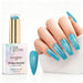 Aqua Stardust holographic gel polish with aqua blue glitter swatch and matching manicure for HEMA and TPO free salon nails